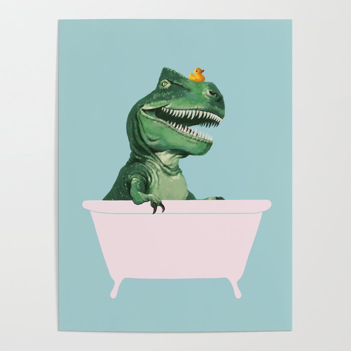 Playful T-Rex in Bathtub in Green Poster Gallery Image 4