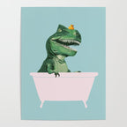 Playful T-Rex in Bathtub in Green Poster Gallery Image 4