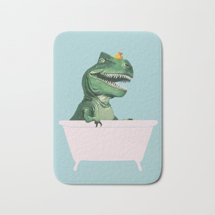 Playful T-Rex in Bathtub in Green Bath Mat Gallery Image 1