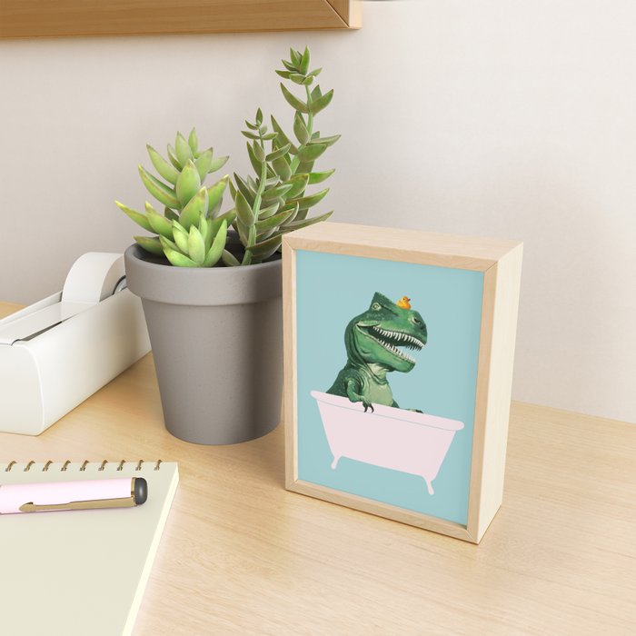 Playful T-Rex in Bathtub in Green Mini Art Print Gallery Image 2