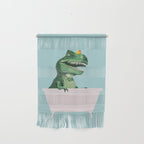 Playful T-Rex in Bathtub in Green Wall Hanging Gallery Image 1