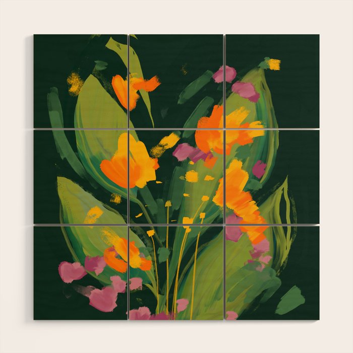 Abstract Floral Evening Wood Wall Art Gallery Image 1