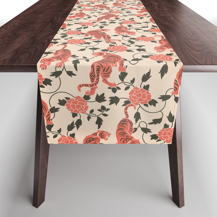 Chinese Tigers Retro Floral Pattern Table Runner Gallery Image 1