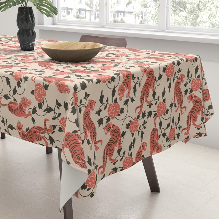 Chinese Tigers Retro Floral Pattern Tablecloth Gallery Image 3