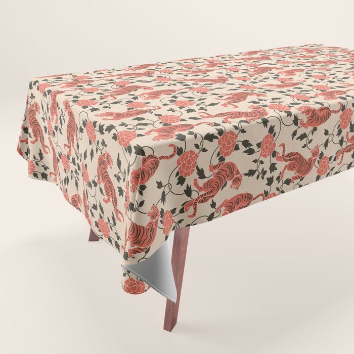 Chinese Tigers Retro Floral Pattern Tablecloth Gallery Image 1