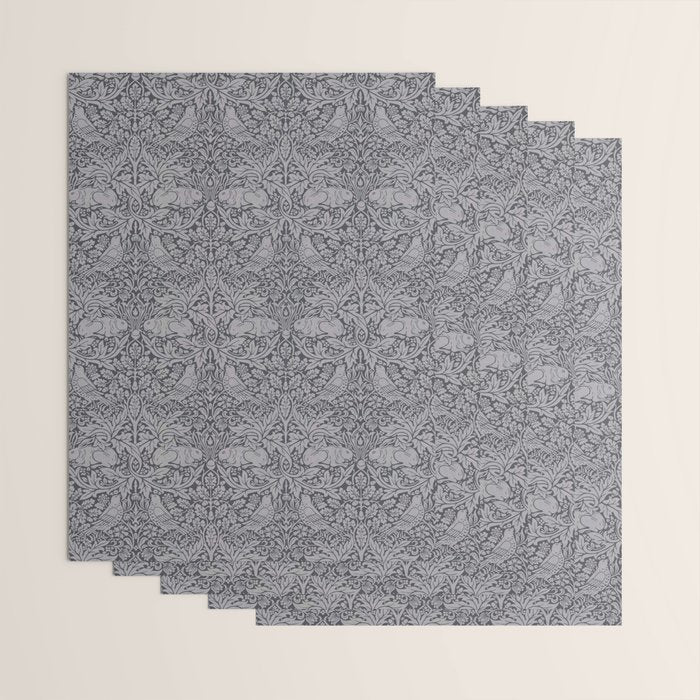 William Morris Brer Rabbit Ink Silver Vintage Pattern Wrapping Paper Gallery Image 3