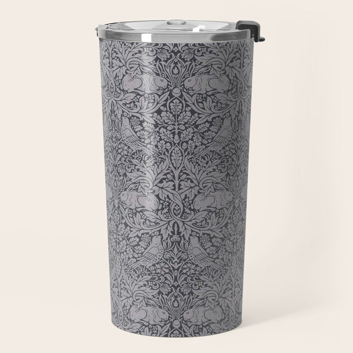 William Morris Brer Rabbit Ink Silver Vintage Pattern Travel Mug Gallery Image 2