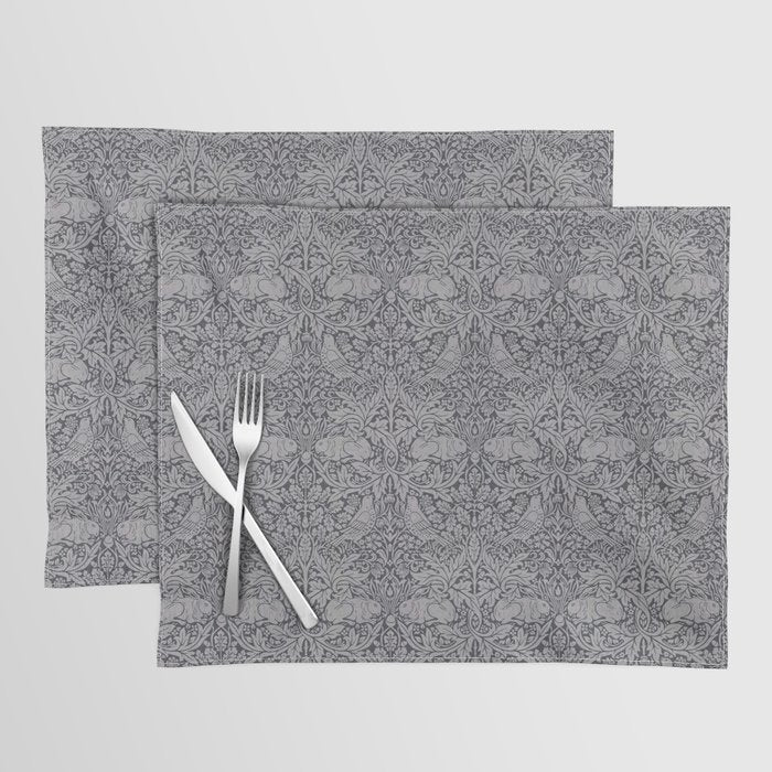 William Morris Brer Rabbit Ink Silver Vintage Pattern Placemat Gallery Image 1