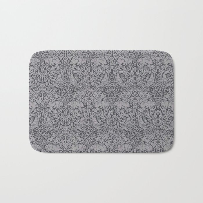 William Morris Brer Rabbit Ink Silver Vintage Pattern Bath Mat Gallery Image 1