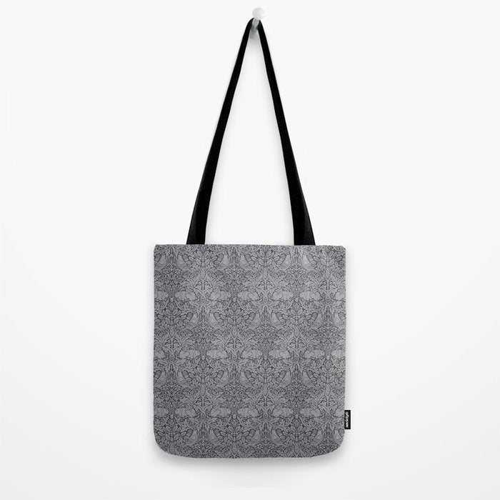 William Morris Brer Rabbit Ink Silver Vintage Pattern Tote Bag Gallery Image 2