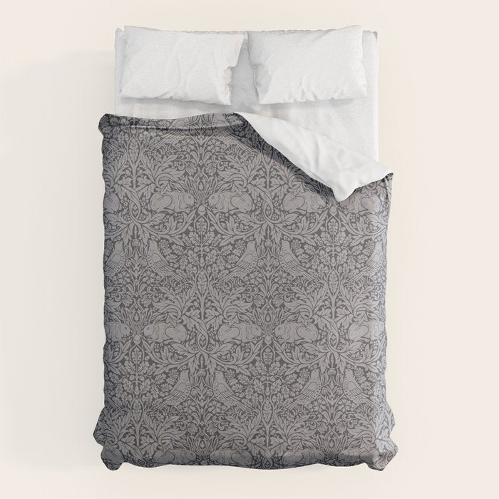 William Morris Brer Rabbit Ink Silver Vintage Pattern Duvet Cover Gallery Image 1
