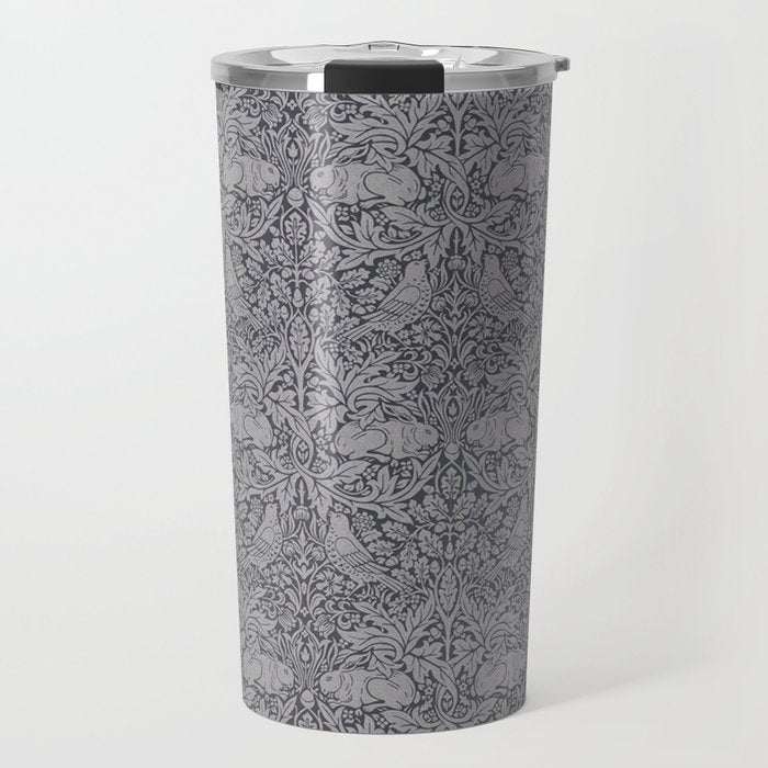 William Morris Brer Rabbit Ink Silver Vintage Pattern Travel Mug Gallery Image 1