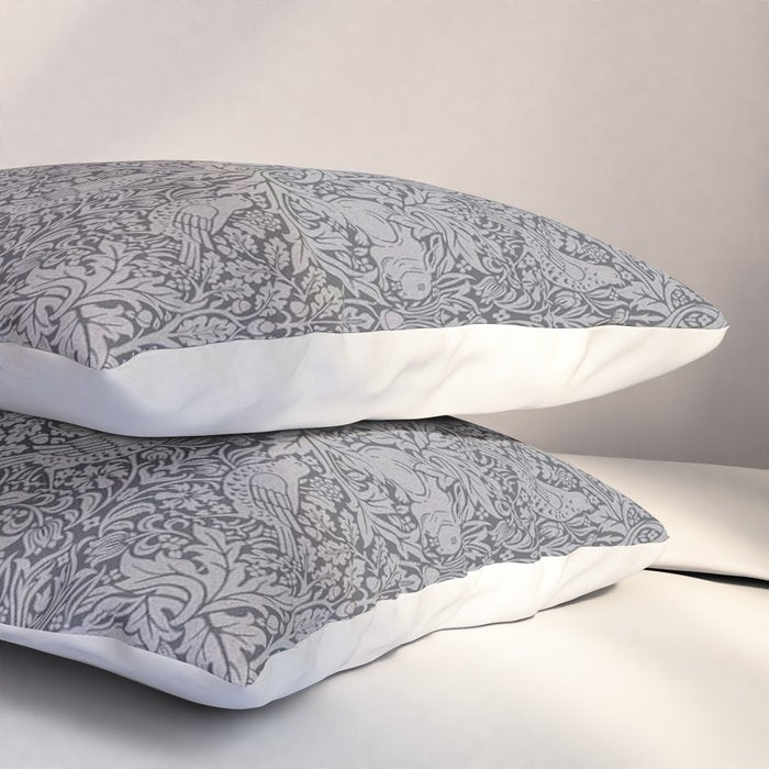 William Morris Brer Rabbit Ink Silver Vintage Pattern Pillow Sham Gallery Image 3