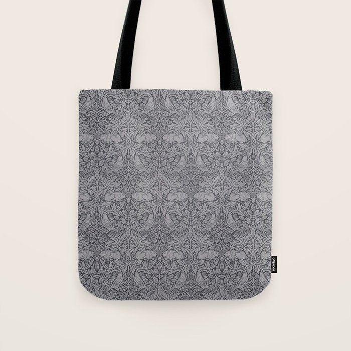 William Morris Brer Rabbit Ink Silver Vintage Pattern Tote Bag Gallery Image 1