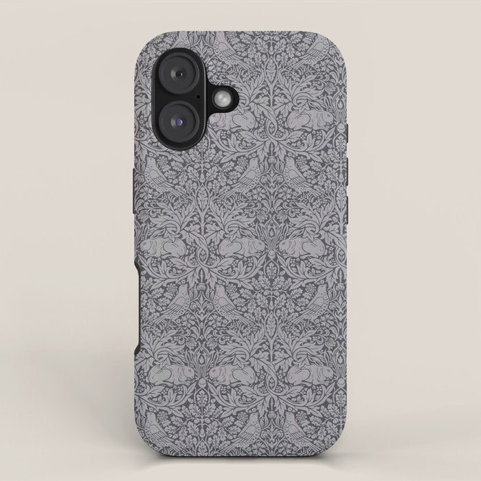 William Morris Brer Rabbit Ink Silver Vintage Pattern iPhone Case Gallery Image 1
