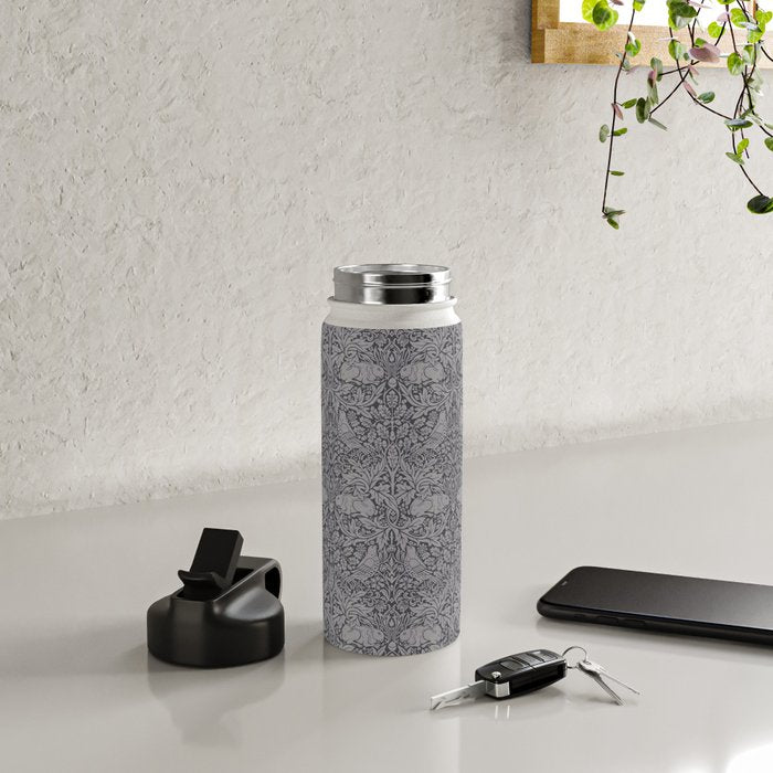 William Morris Brer Rabbit Ink Silver Vintage Pattern Water Bottle Gallery Image 4