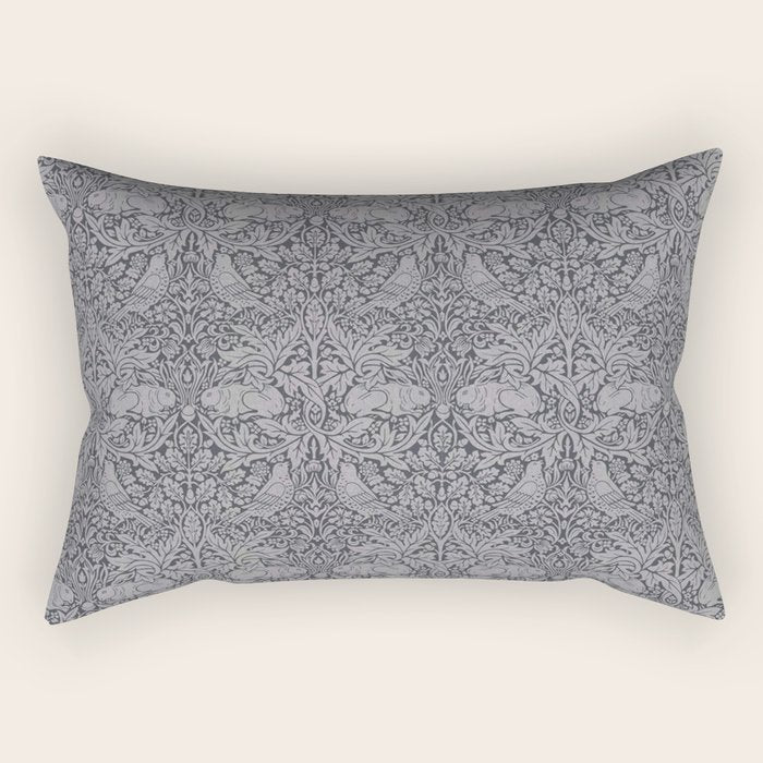 William Morris Brer Rabbit Ink Silver Vintage Pattern Rectangular Pillow Gallery Image 1