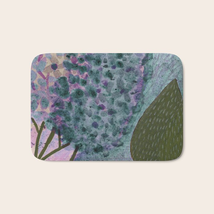 Garden Lilac Flower Painting in Teal & Pink Bath Mat Gallery Image 1