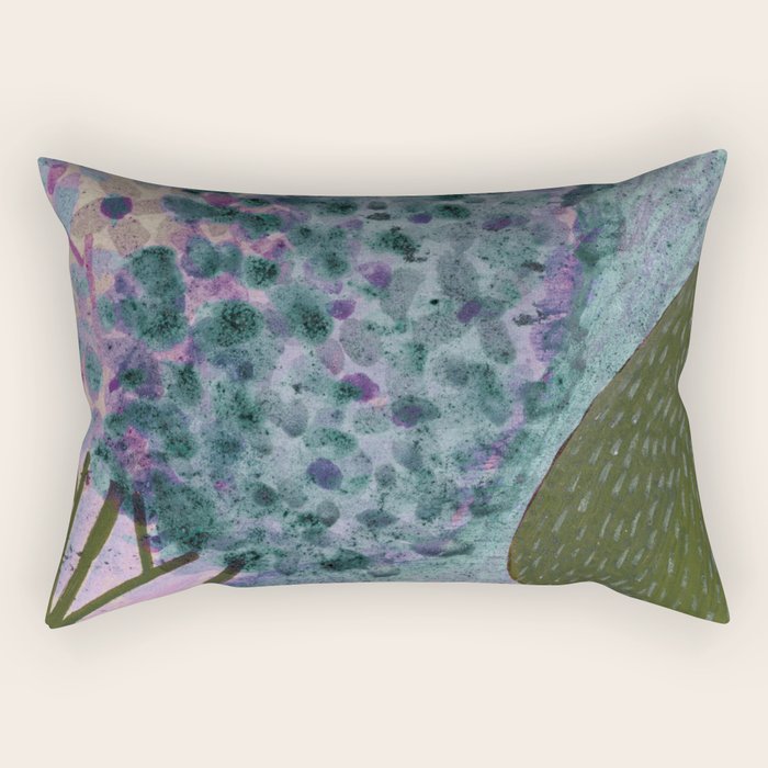 Garden Lilac Flower Painting in Teal & Pink Rectangular Pillow Gallery Image 1
