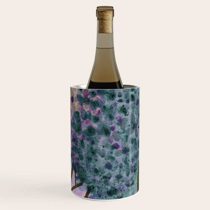 Garden Lilac Flower Painting in Teal & Pink Wine Chiller Gallery Image 1