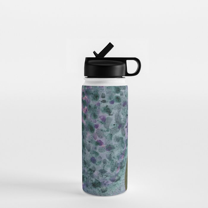 Garden Lilac Flower Painting in Teal & Pink Water Bottle Gallery Image 1