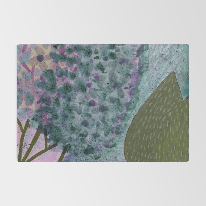 Garden Lilac Flower Painting in Teal & Pink Rug Gallery Image 2