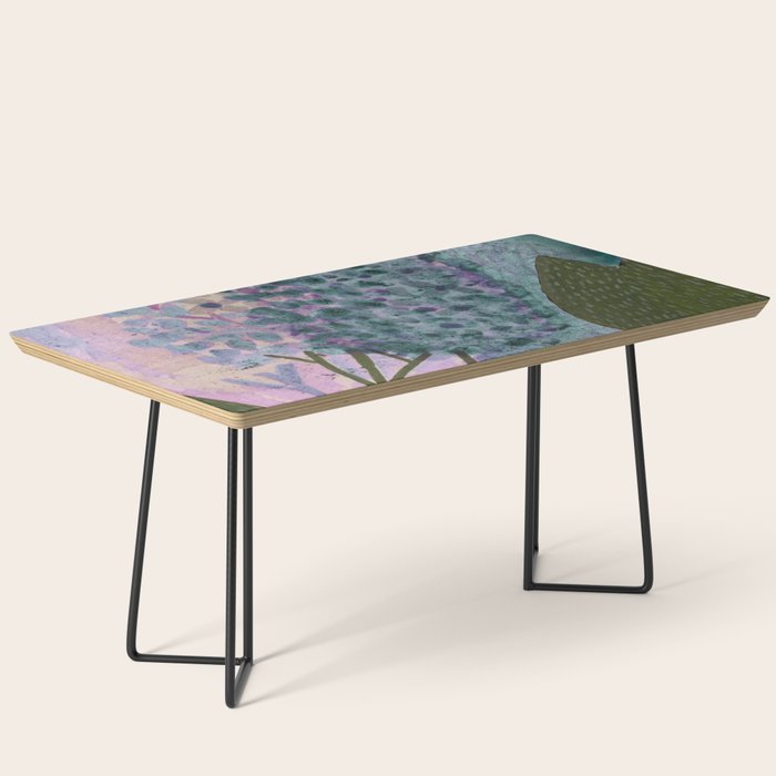 Garden Lilac Flower Painting in Teal & Pink Coffee Table Gallery Image 1