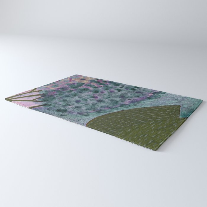 Garden Lilac Flower Painting in Teal & Pink Rug Gallery Image 3