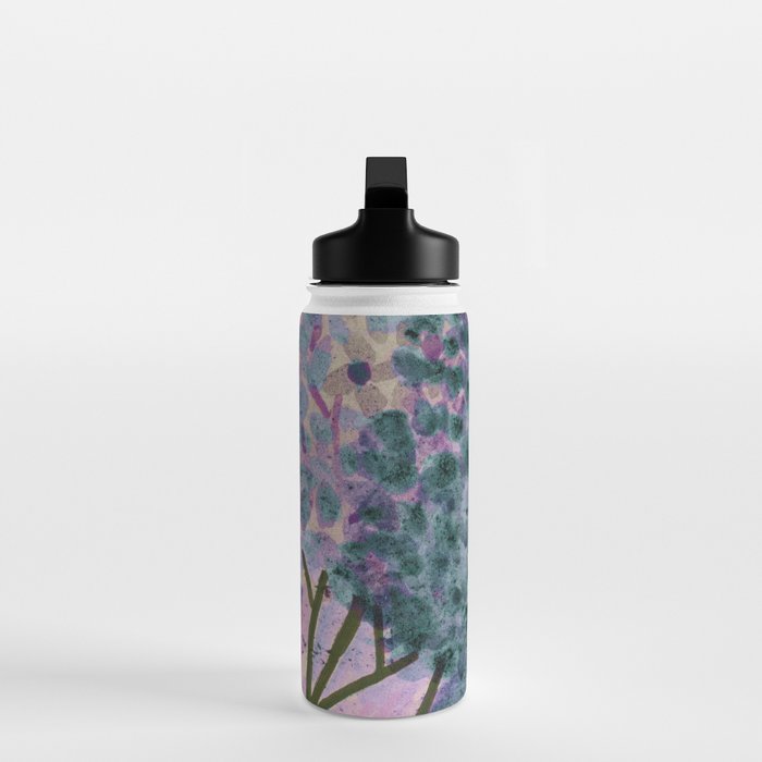 Garden Lilac Flower Painting in Teal & Pink Water Bottle Gallery Image 3