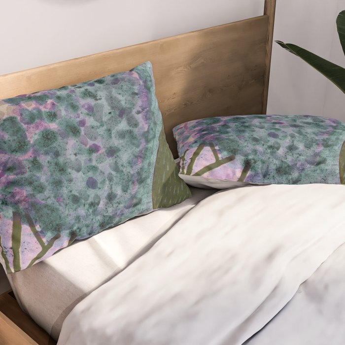 Garden Lilac Flower Painting in Teal & Pink Pillow Sham Gallery Image 2