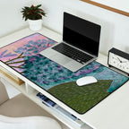 Garden Lilac Flower Painting in Teal & Pink Desk Mat Gallery Image 2