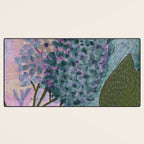 Garden Lilac Flower Painting in Teal & Pink Desk Mat Gallery Image 3