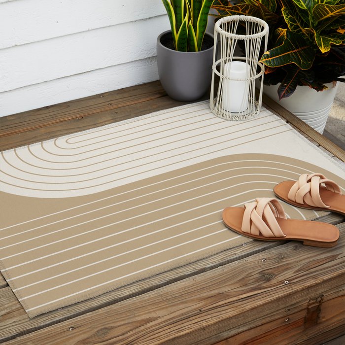 Two Tone Line Curvature LXV Earthy Boho Modern Arch Abstract Outdoor Rug Gallery Image 2