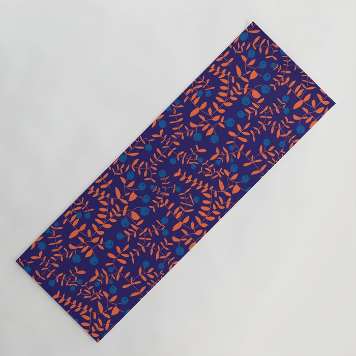 Block print berries blue Yoga Mat Gallery Image 1