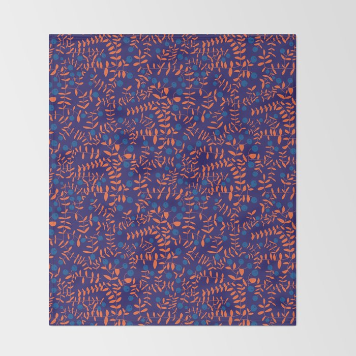 Block print berries blue Throw Blanket Gallery Image 2