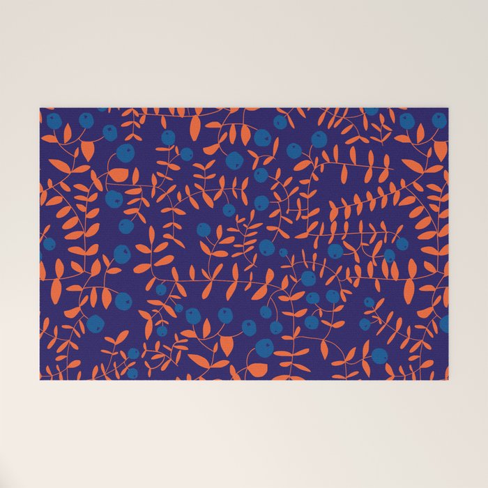 Block print berries blue Welcome Mat Gallery Image 1