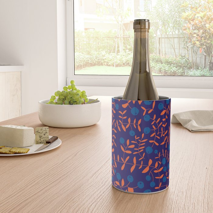 Block print berries blue Wine Chiller Gallery Image 4