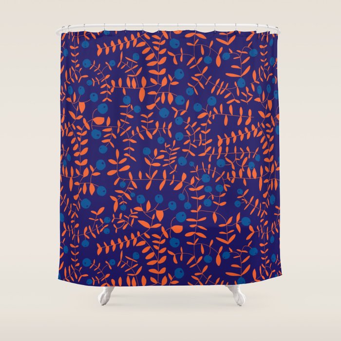Block print berries blue Shower Curtain Gallery Image 1