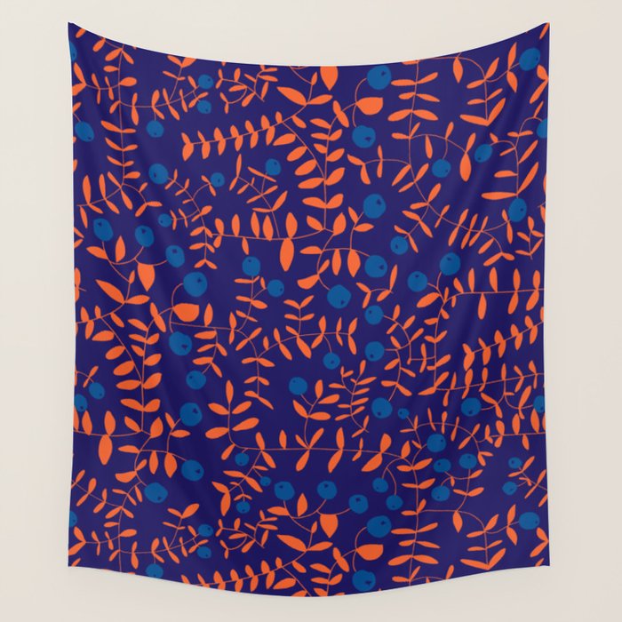 Block print berries blue Wall Tapestry Gallery Image 4