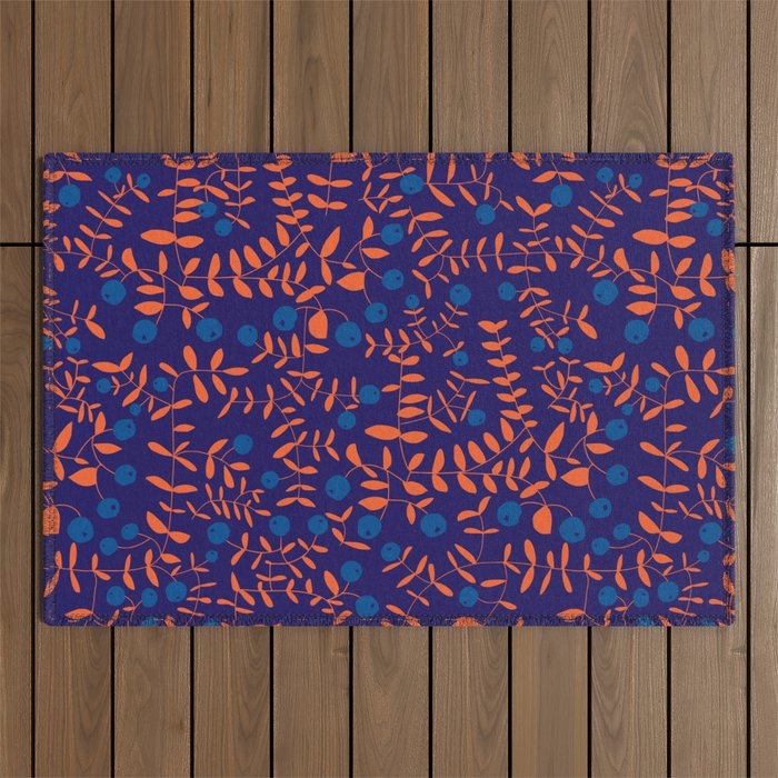 Block print berries blue Outdoor Rug Gallery Image 1
