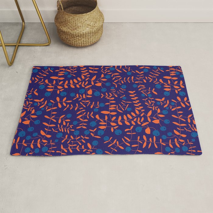Block print berries blue Rug Gallery Image 1