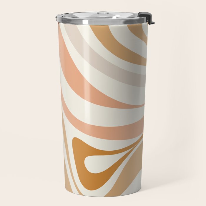New Groove Retro Swirls Abstract Pattern in Pale Boho Blush Apricot Sand Travel Mug Gallery Image 2