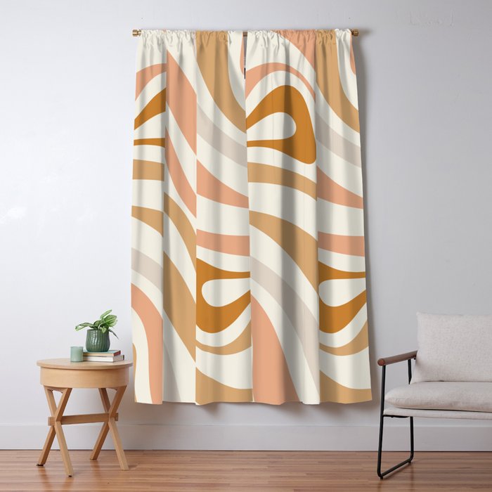 New Groove Retro Swirls Abstract Pattern in Pale Boho Blush Apricot Sand Window Curtain Gallery Image 5