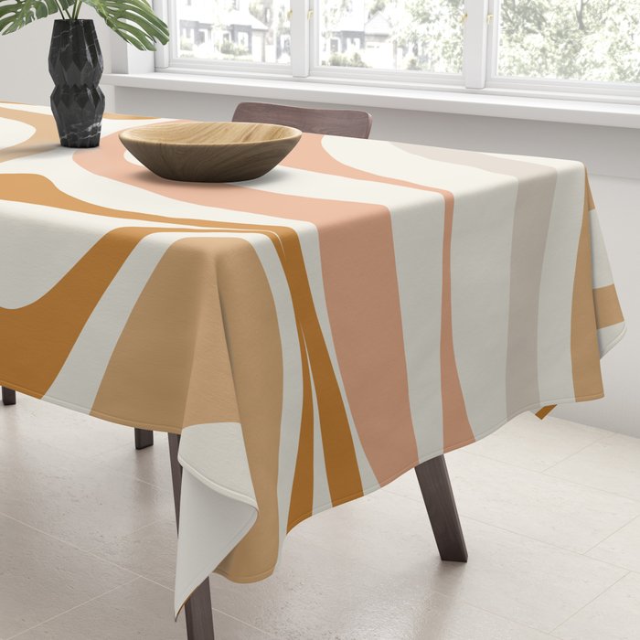 New Groove Retro Swirls Abstract Pattern in Pale Boho Blush Apricot Sand Tablecloth Gallery Image 3