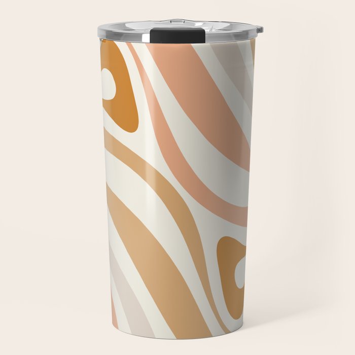 New Groove Retro Swirls Abstract Pattern in Pale Boho Blush Apricot Sand Travel Mug Gallery Image 1