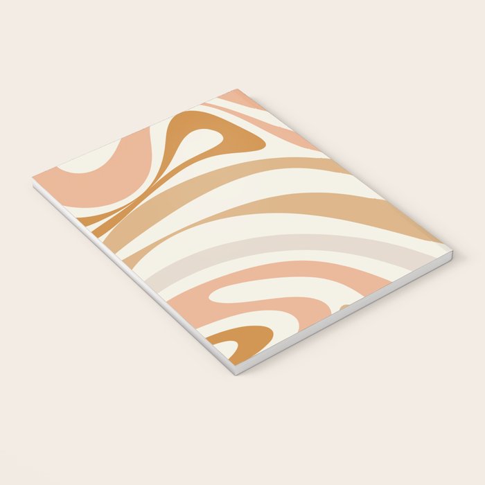 New Groove Retro Swirls Abstract Pattern in Pale Boho Blush Apricot Sand Notebook Gallery Image 3