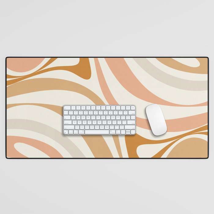 New Groove Retro Swirls Abstract Pattern in Pale Boho Blush Apricot Sand Desk Mat Gallery Image 1