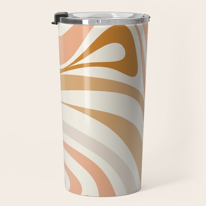New Groove Retro Swirls Abstract Pattern in Pale Boho Blush Apricot Sand Travel Mug Gallery Image 3