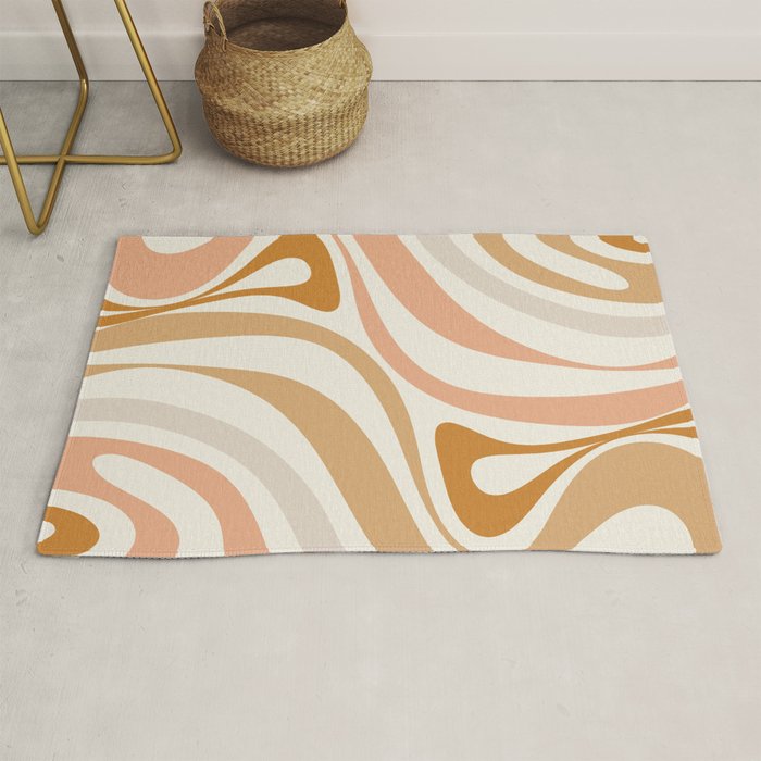 New Groove Retro Swirls Abstract Pattern in Pale Boho Blush Apricot Sand Rug Gallery Image 1