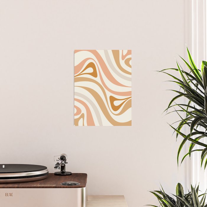New Groove Retro Swirls Abstract Pattern in Pale Boho Blush Apricot Sand Poster Gallery Image 2